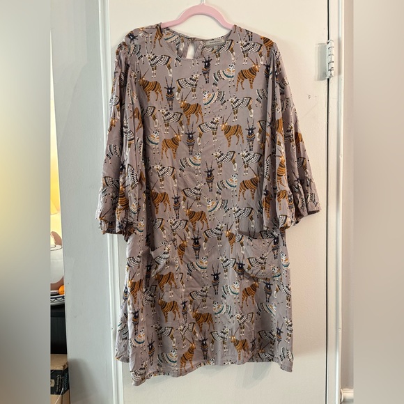 Cost Plus World Market Dresses & Skirts - World Market African Safari Print Bell Sleeve Shift Dress modal Boho l/xl